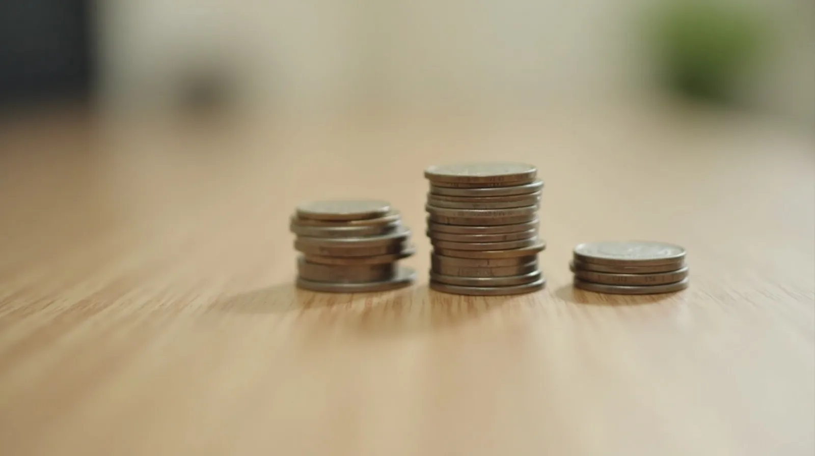 Coins arranged in small even stacks
