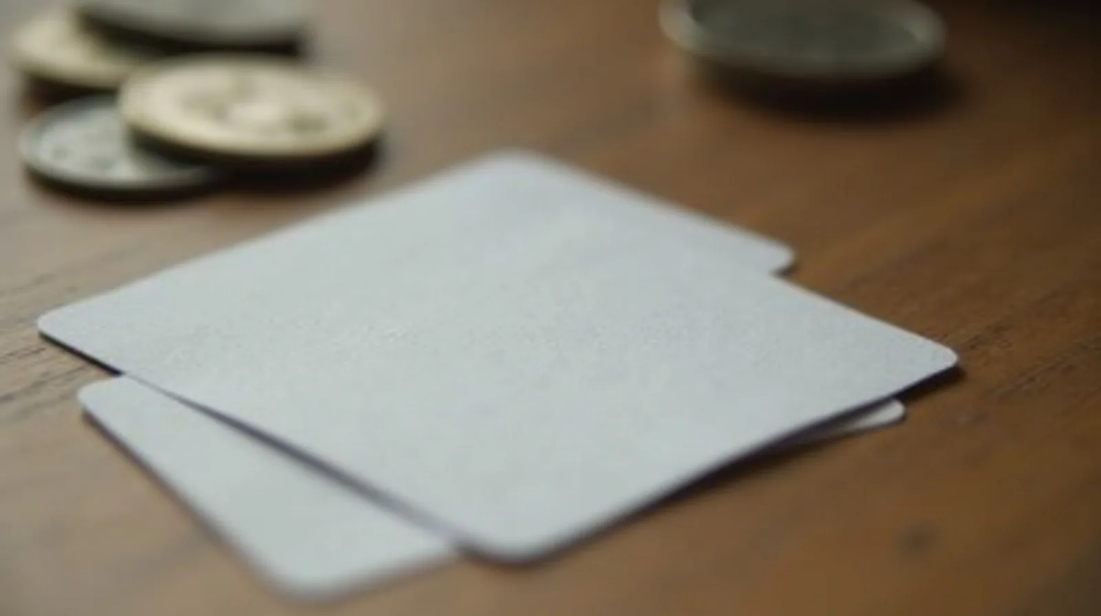 Plain cards and a few coins on a table