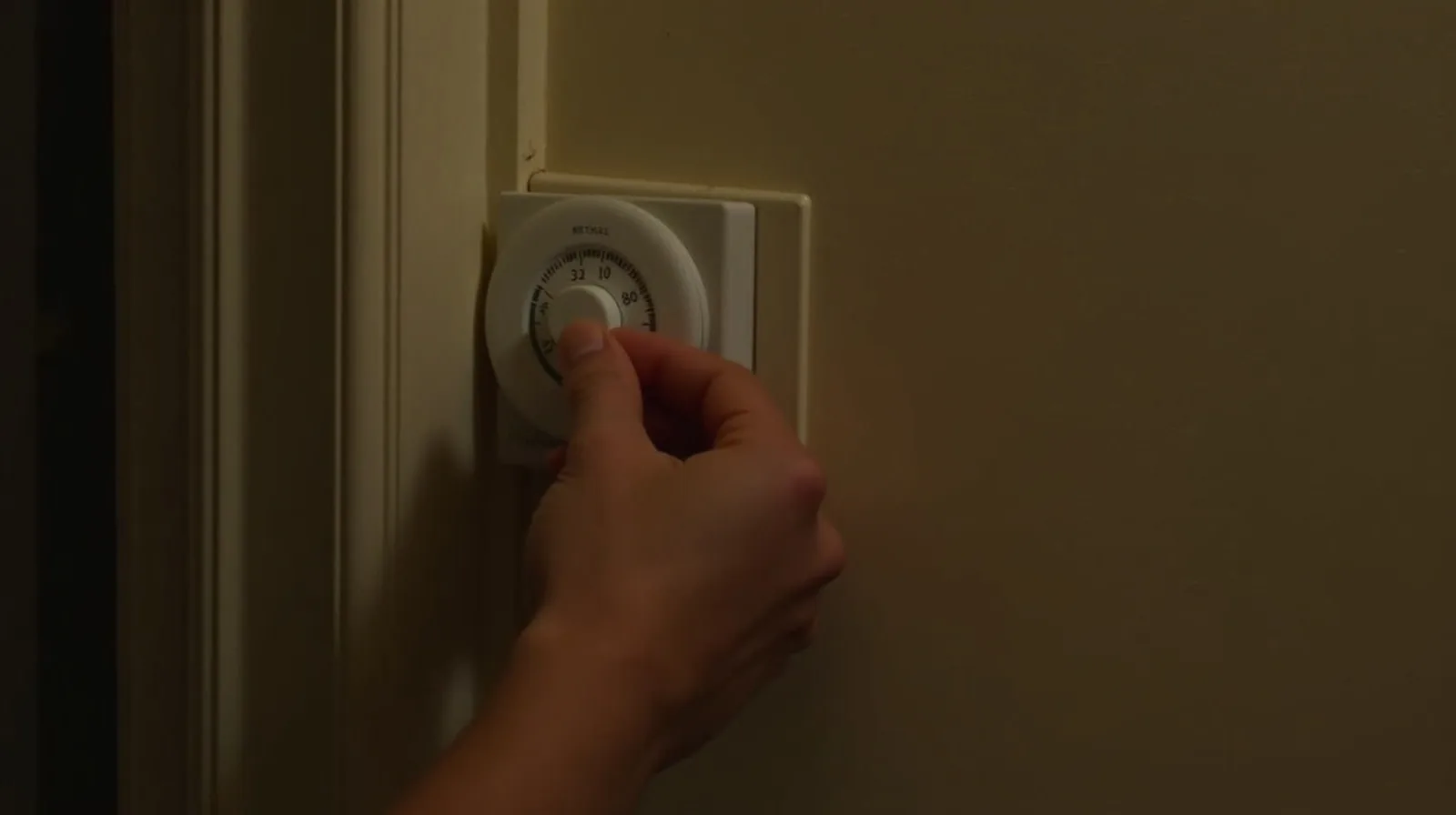 A house cross-section with warm air leaking out around a window, a thermostat dial, and gold coins