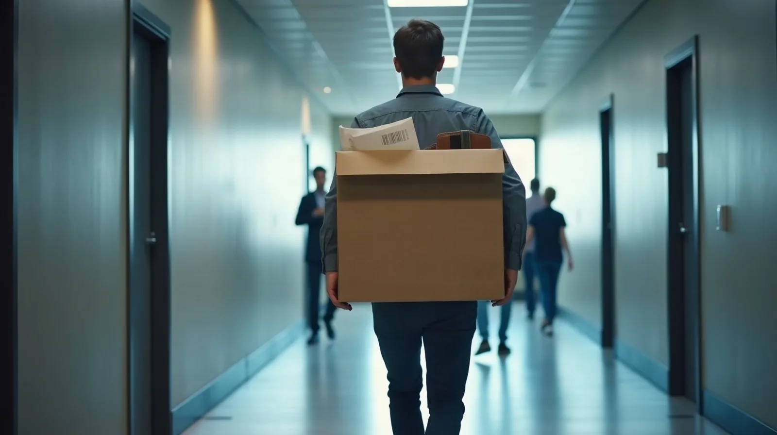 Carrying a box of desk belongings