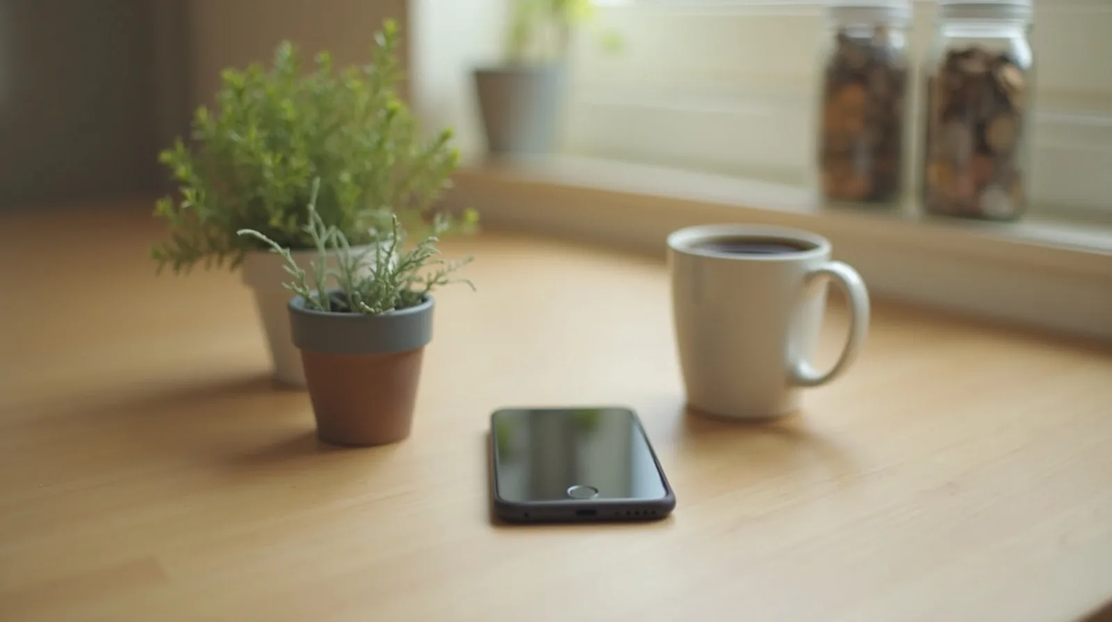 A phone showing small recurring deposits beside a notebook of income ideas, some crossed out